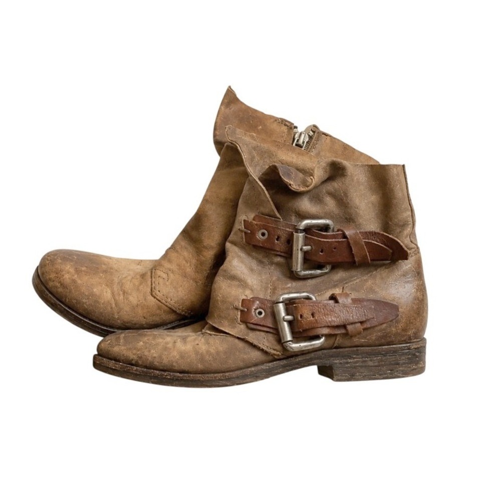 A.S.98 Leather Double Buckle Moto Brown Ankle Boots 40 Western Cowboy Heritage 9